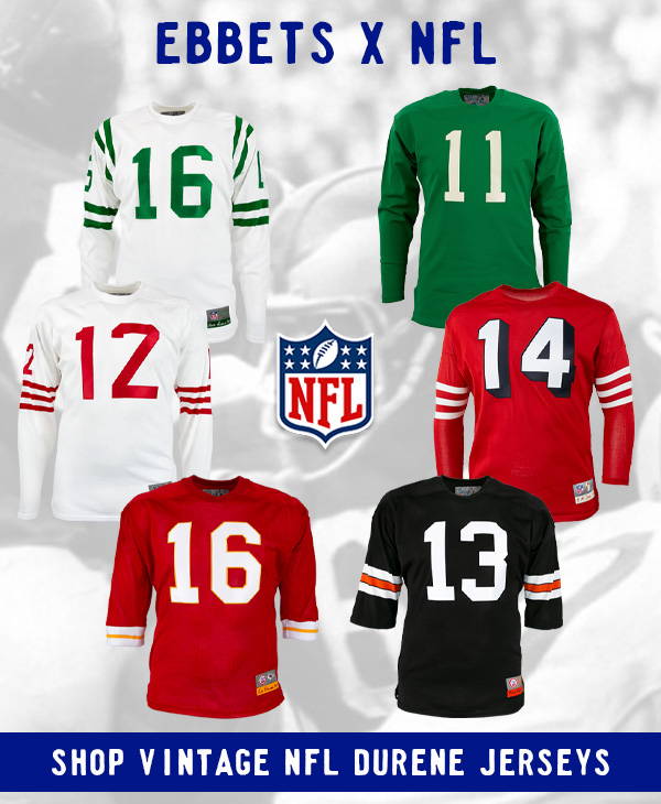 Ebbets x NFL. Shop Vintage NFL Durene Jerseys. [Philadelphia Eagles] [San Francisco 49ers] [Kansas City Chiefs] [Cincinnati Bengals] [Football]