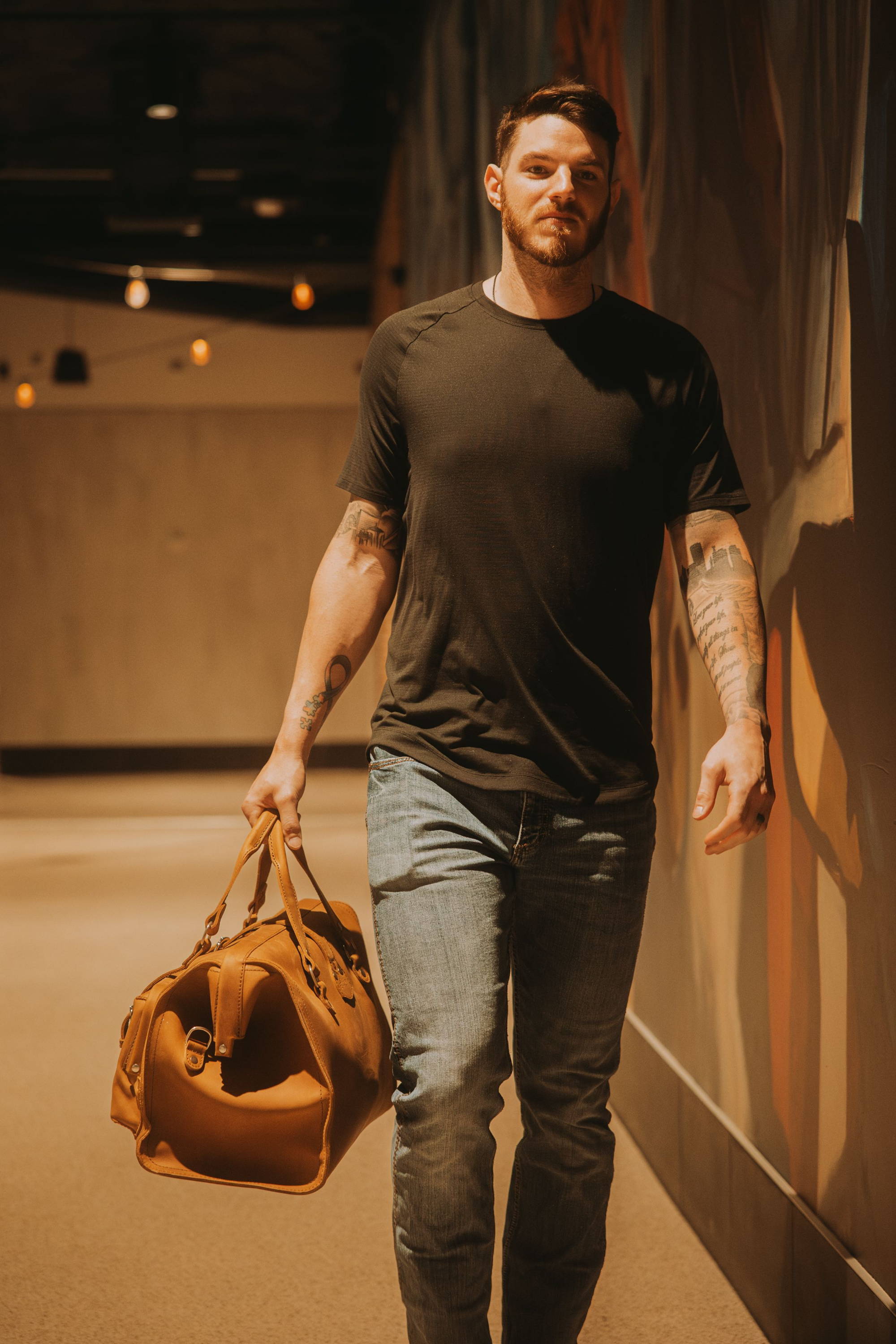 Jonah Heim with the Deep Pocket Leather Duffle Bag.
