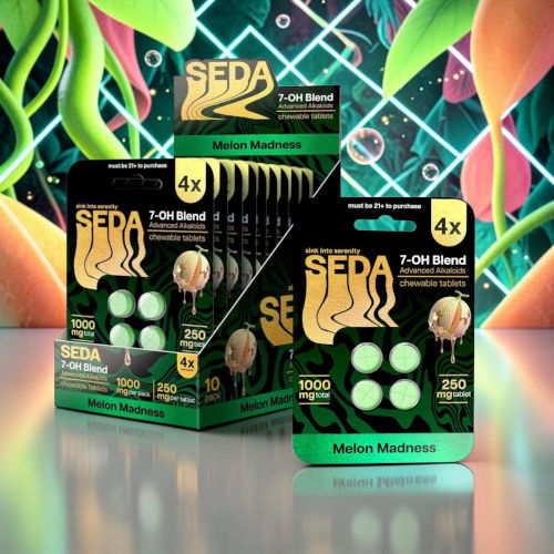 SEDA product packaging featuring melons and colorful background design.