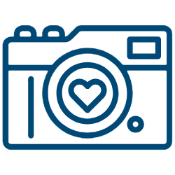 Blue camera with heart icon.