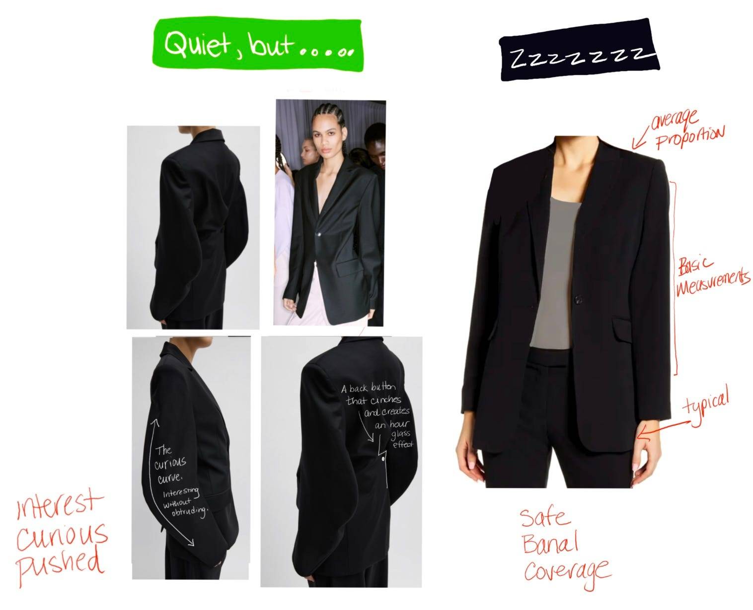 photo collage of tibi blazer vs generic blazer