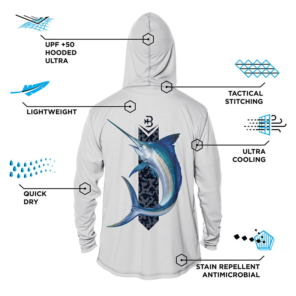 BRINY BARRICADE™ Ultra Performance mens hooded fishing shirt features