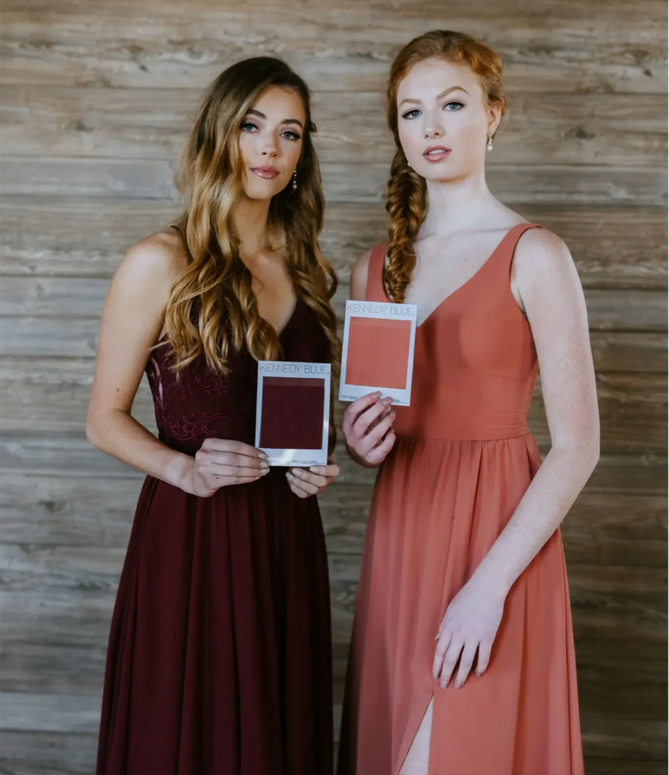 Bordeaux and Spice Bridesmaid Dresses with Matching Swatches