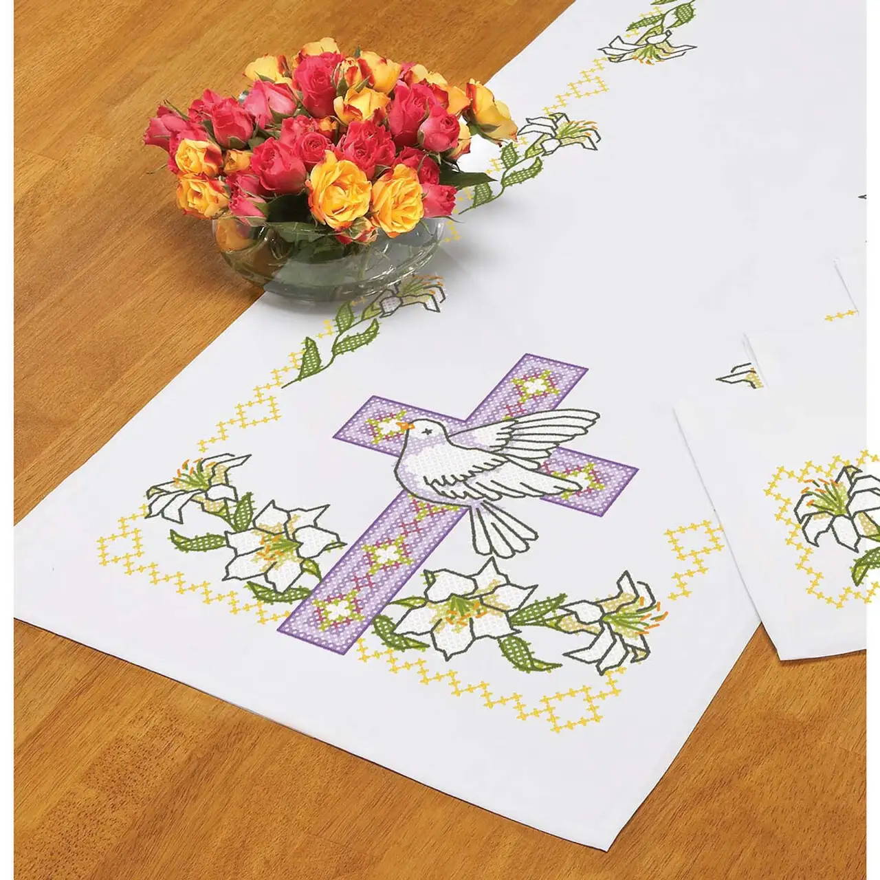 Herrschners Easter Lilies Table Runner Stamped Cross-Stitch