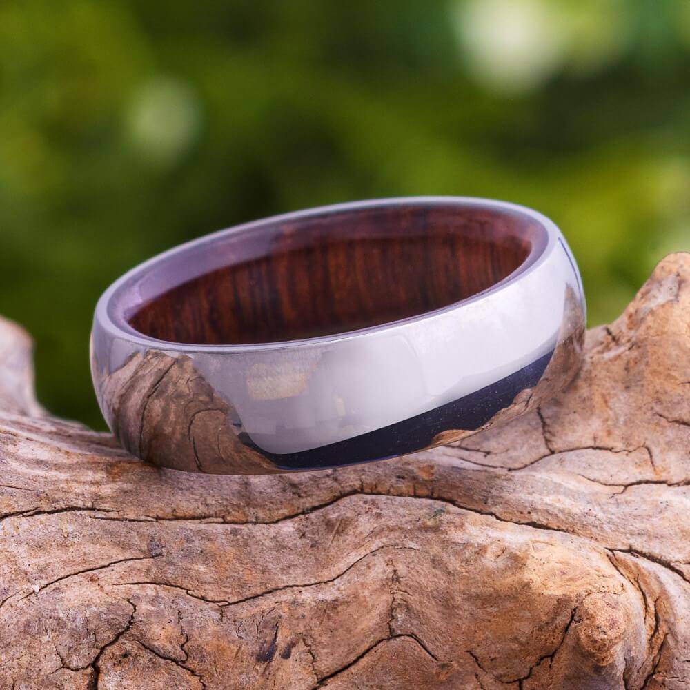 Polished Titanium Ring With Wood Inside