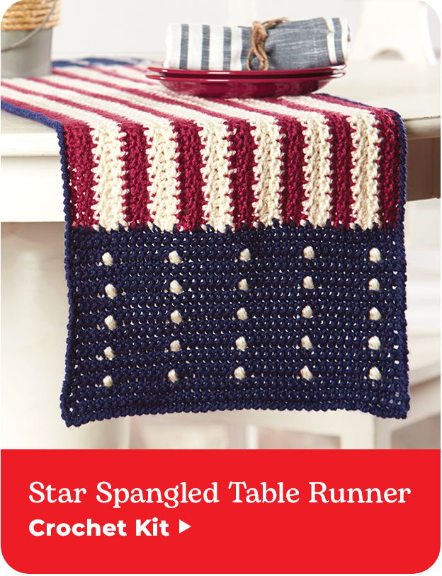 Star Spangled Table Runner crochet kit displayed on a table.