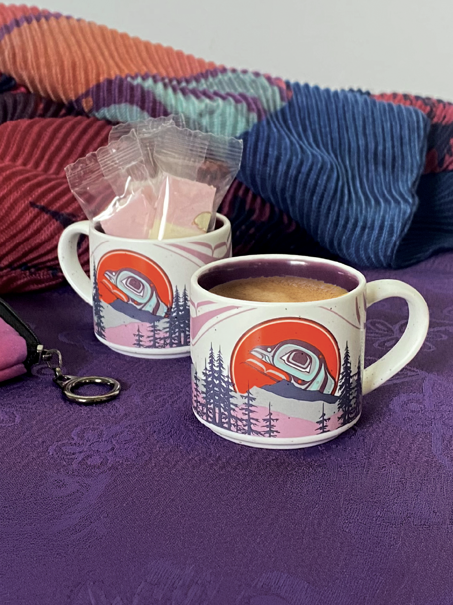The Light Keeper Ceramic Espresso Mugs by Adam Lewis, Kwakwaka'wakw, We Wai Kai