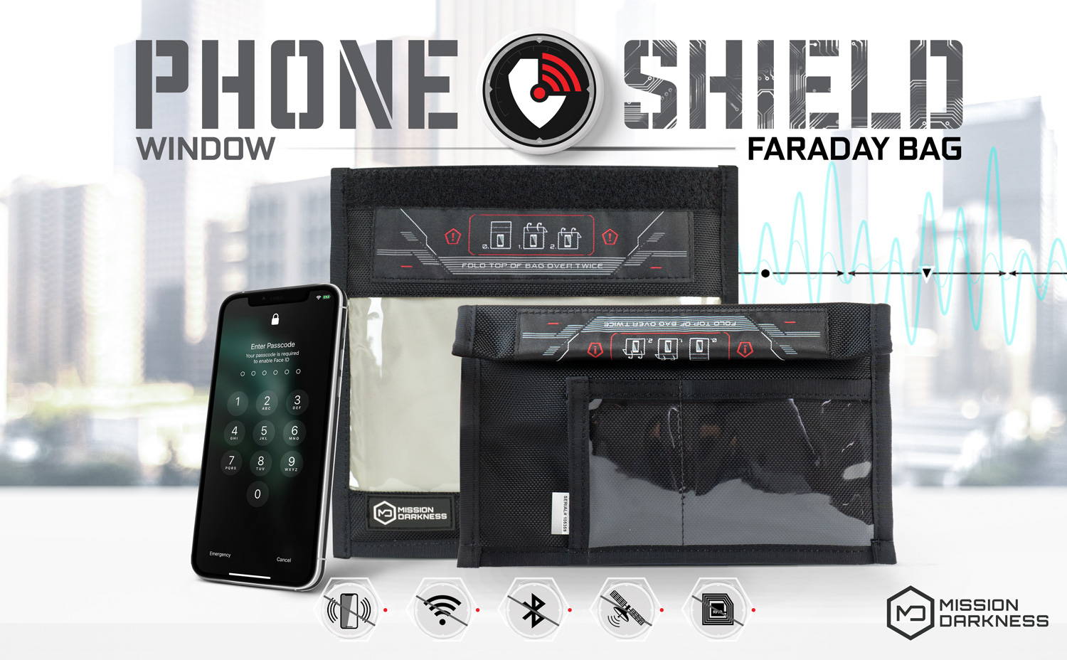 Bolsa Faraday sin ventana de Mission Darkness para teléfonos