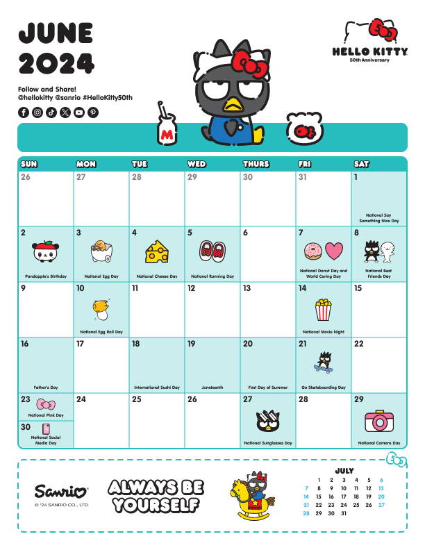 Sanrio Friend of the Month June 2024 Calendar featuring Badtz-maru.