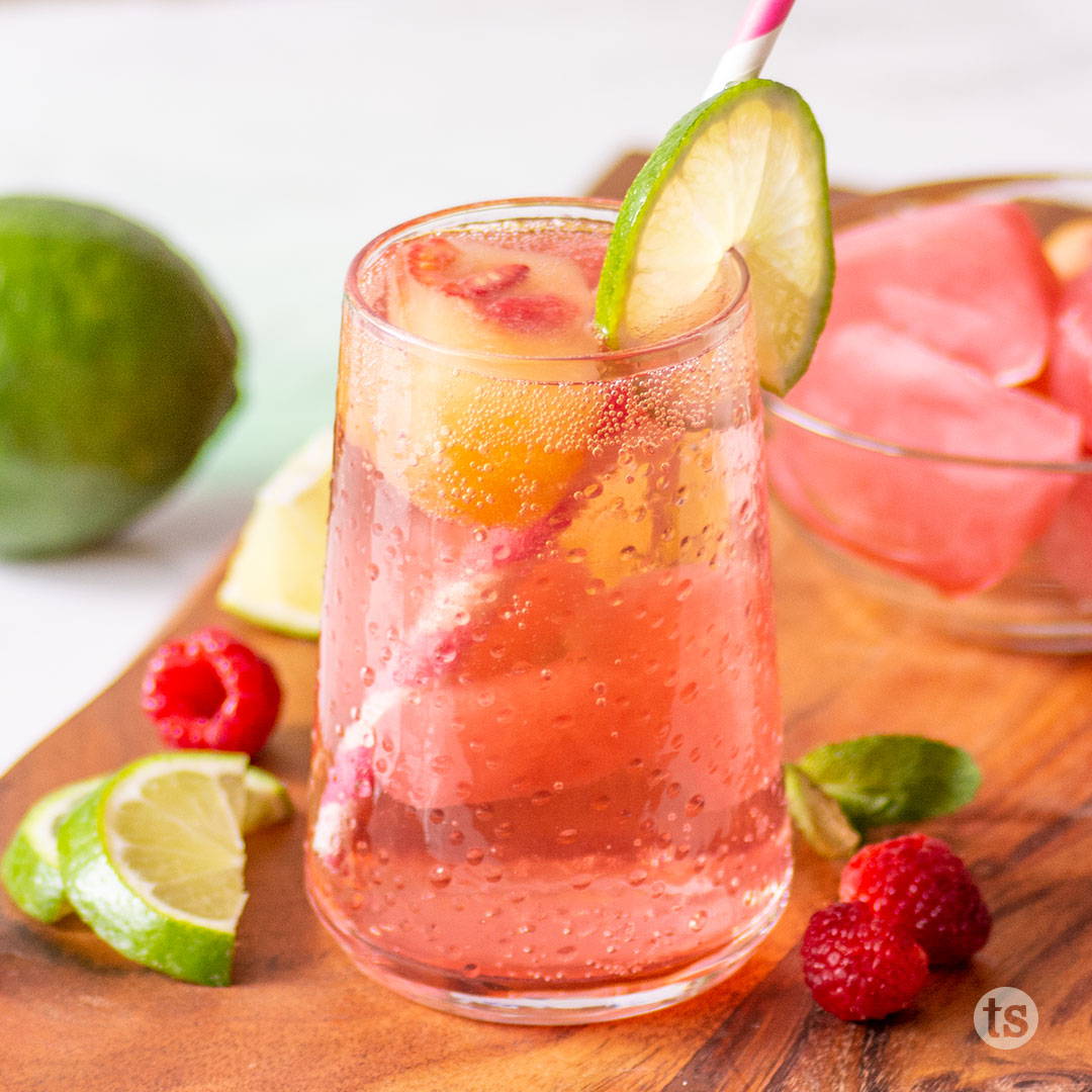 ice cubes in sparkling water and tea