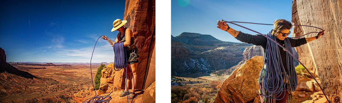 Climber coiling her rope