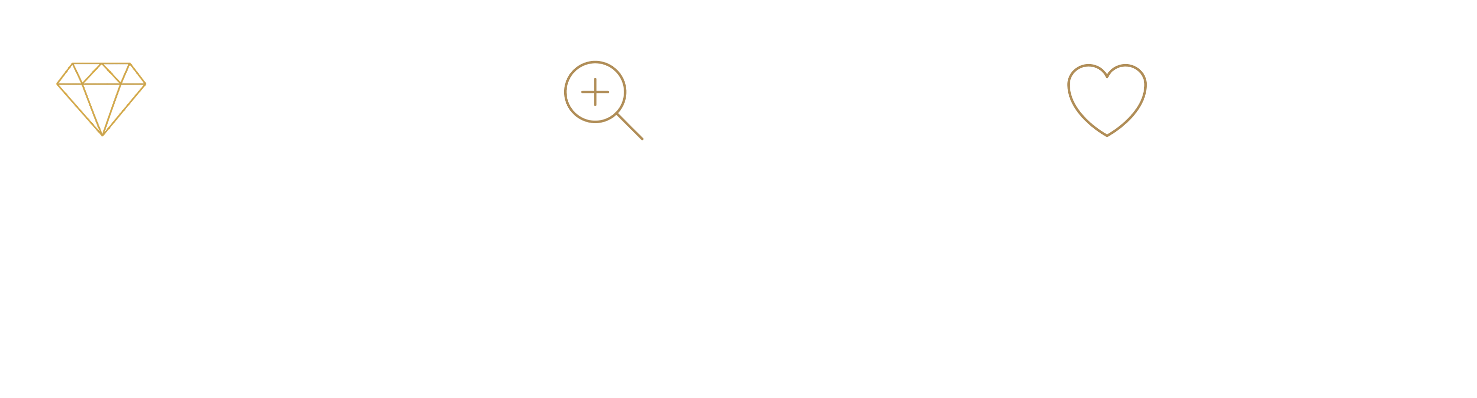 Three simple icons: a diamond, a key, and a heart.