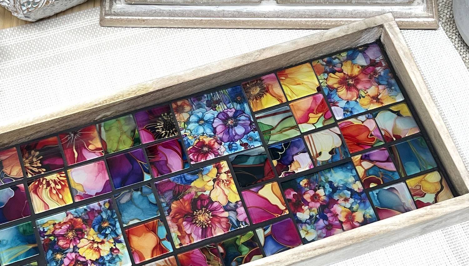 Vibrant Floral Mosaic Tray 