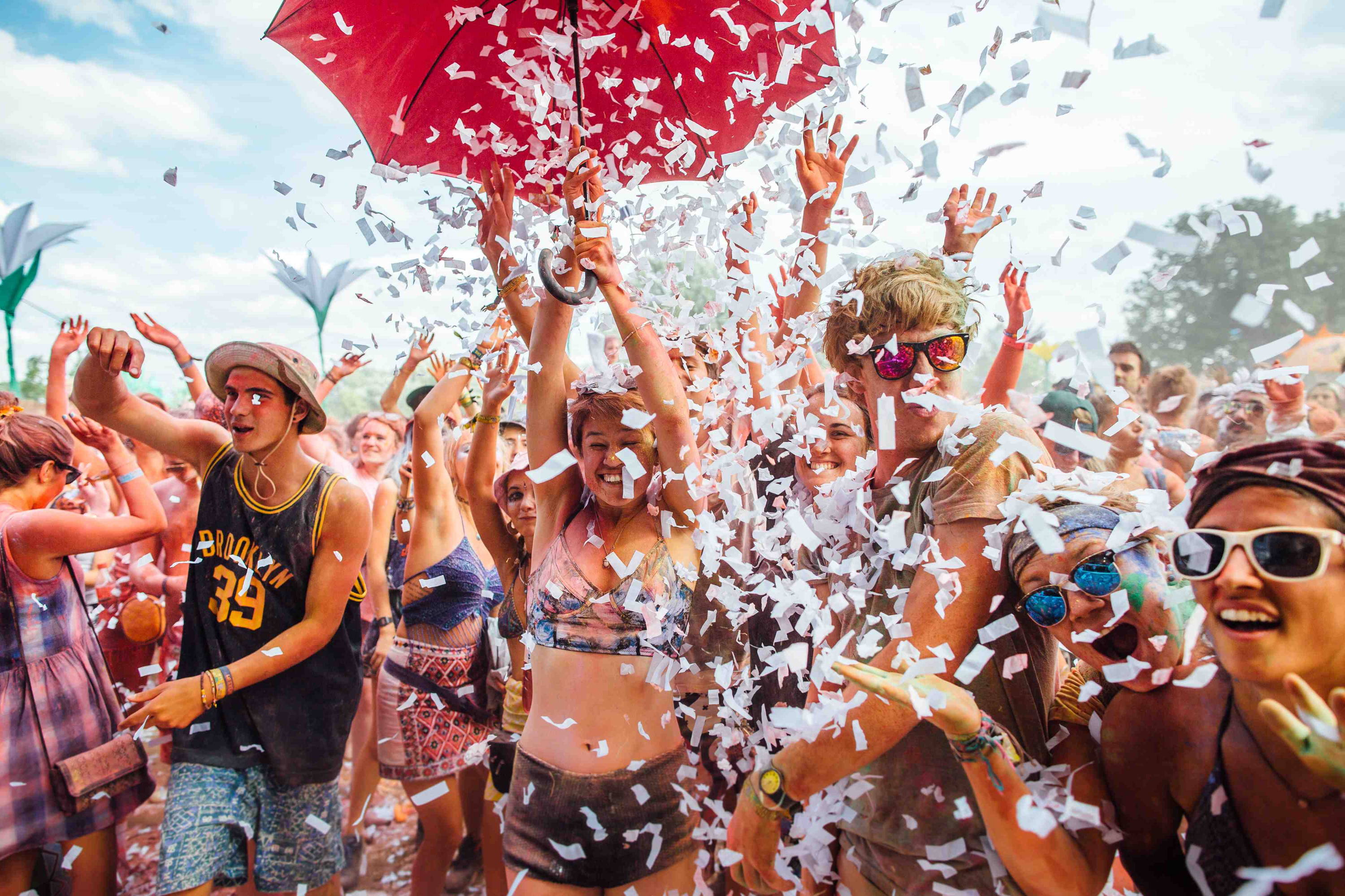 Confetti on crowd at music festival