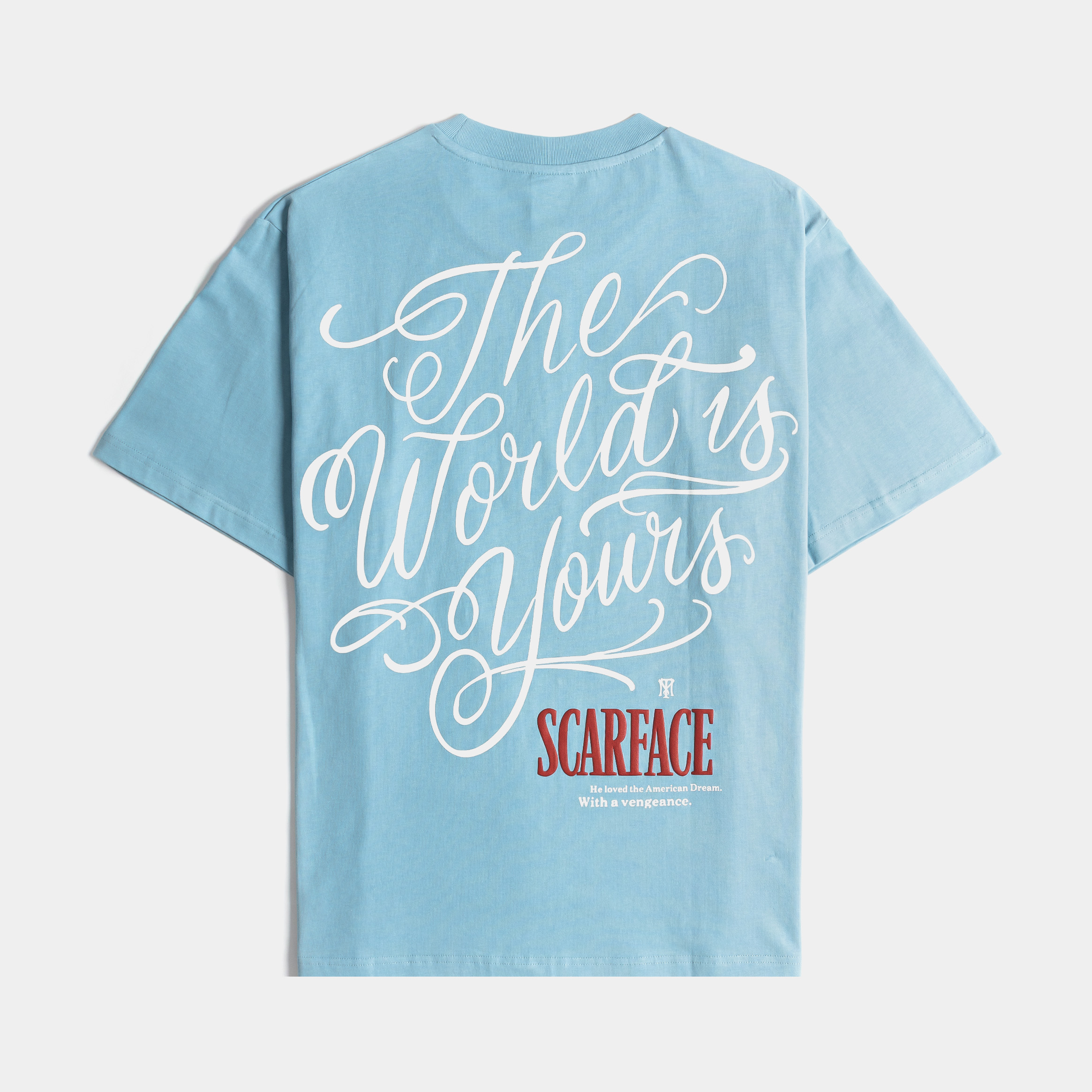 Light blue t-shirt featuring a 