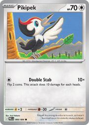 Pikipek Pokémon card with attack details and illustration.