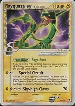 pokemon tcg sets in order - Rayquaza ex Pokémon card with special abilities and attack descriptions.