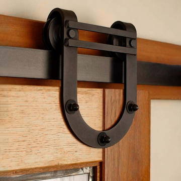 Black Horseshoe Rustic Barn Door Track Hardware Kit cluse-up