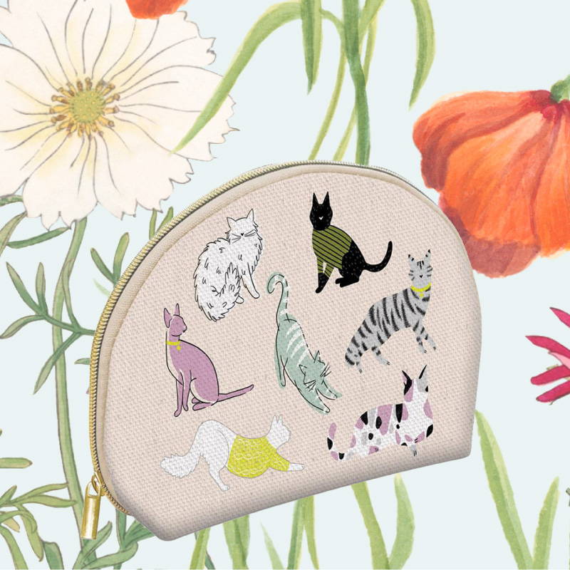 Sketched Cats Zippered Bag - Medium