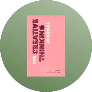 The Creative Thinking Journal on a circular green background.