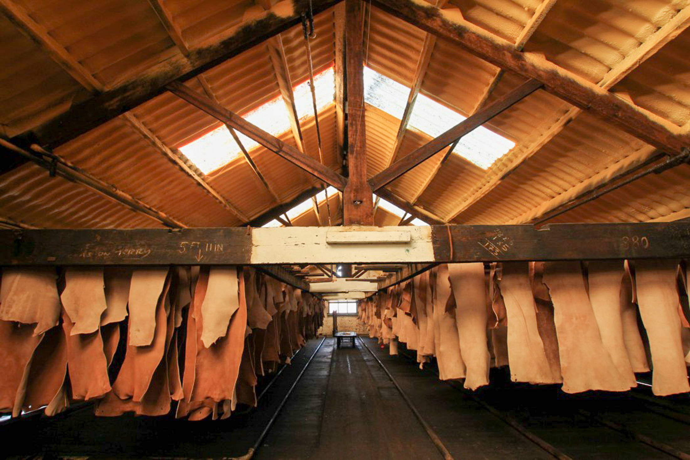 Leather drying in an Italian tannery