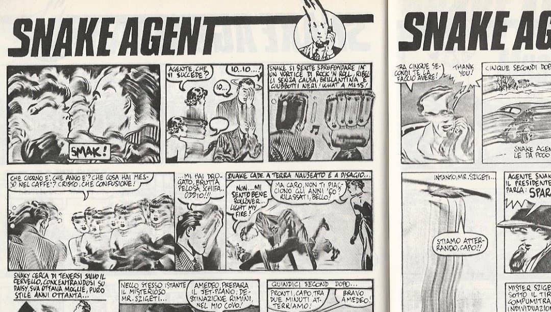 Snake Agent comic strip panel by Stefano Tamburini