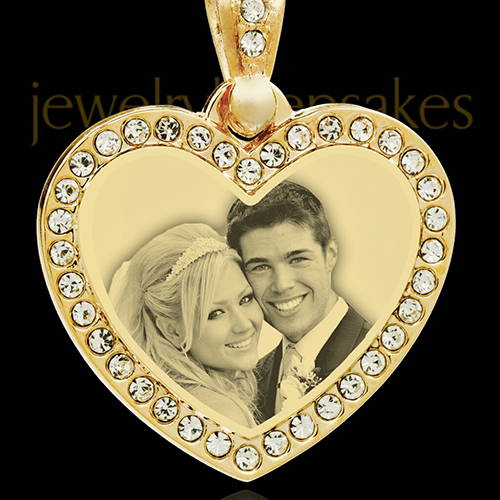 Gold Photo Engraved Gemstone Heart Pendant