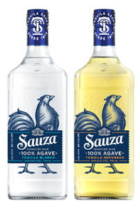 Two bottles of Sauza tequila, one blanco and one reposado.