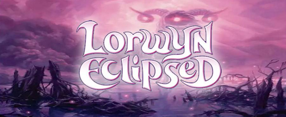 Logo of Lorwyn Eclipsed against a mystical, purple landscape.