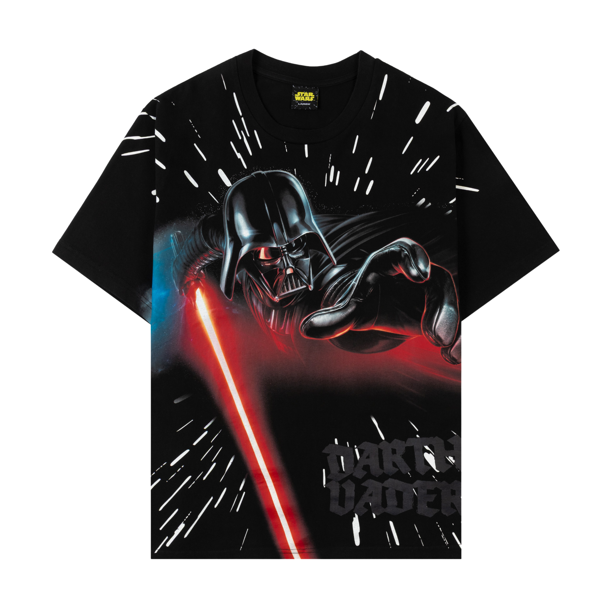 Black t-shirt featuring Darth Vader with a red lightsaber design.