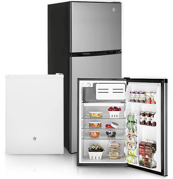 Group of compact refrigerators from GE Appliances.