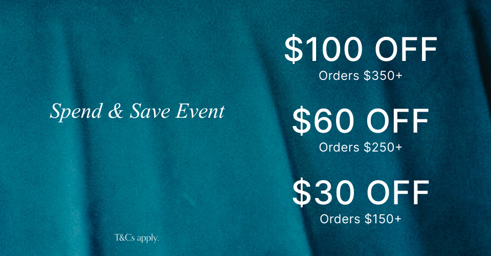Promotional discounts for spending events: $100, $60, and $30 off.