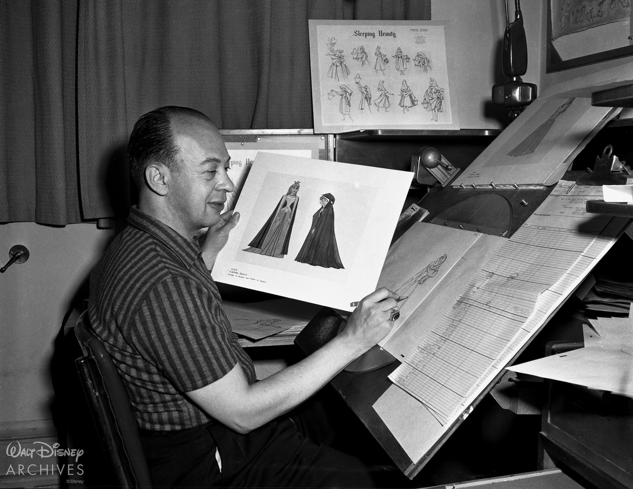 Animator sketching Sleeping Beauty with Blackwing Pencils on an animators table.