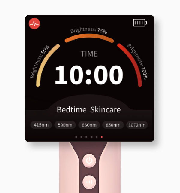 Digital display showing time and skincare settings.
