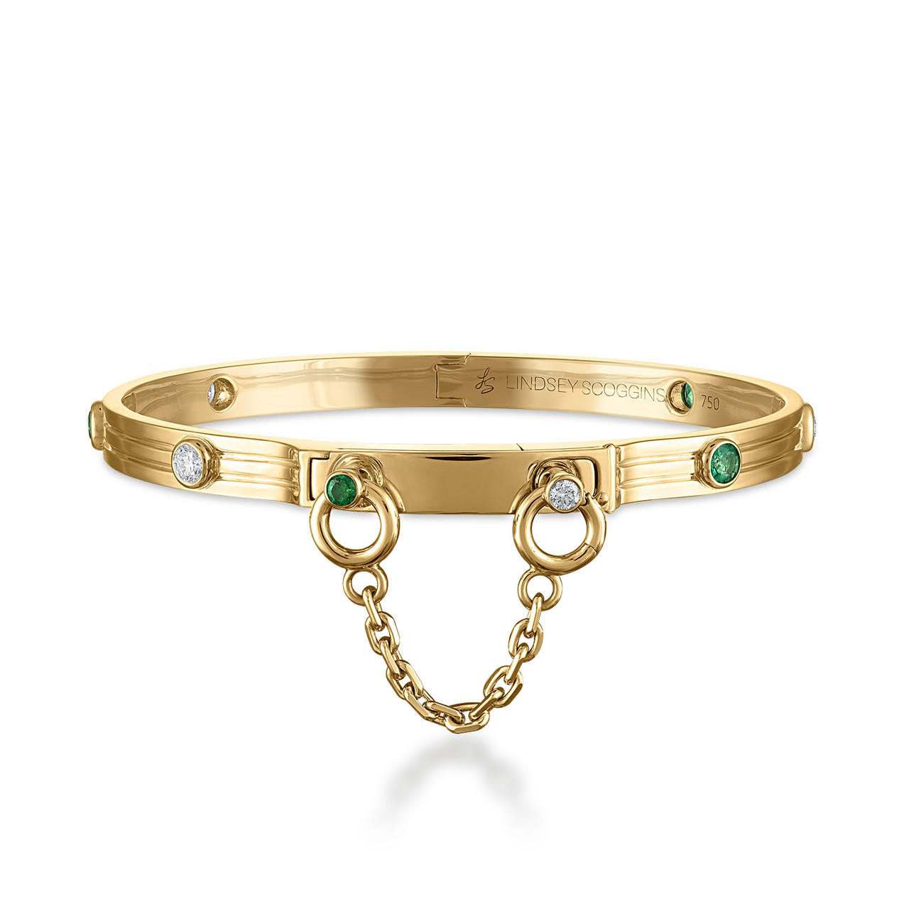 Oath single cuff with emerald and diamond bezels in 18k yellow gold