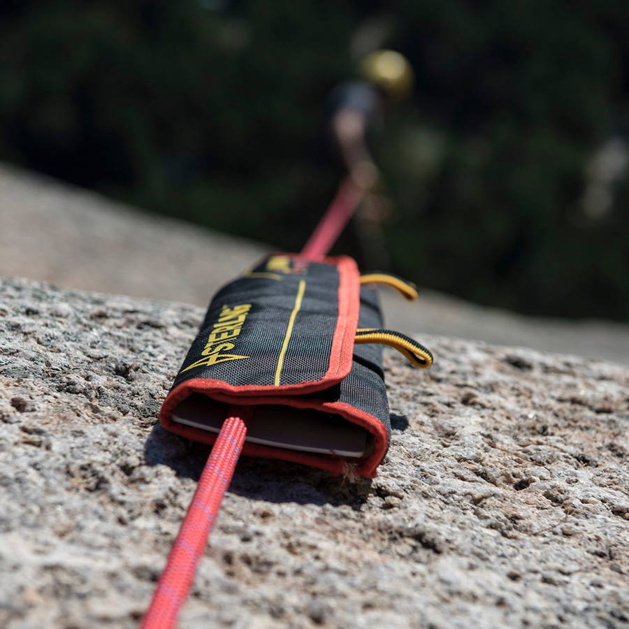 SafeGuard product in use protecting climbing rope from abrasive rock surface
