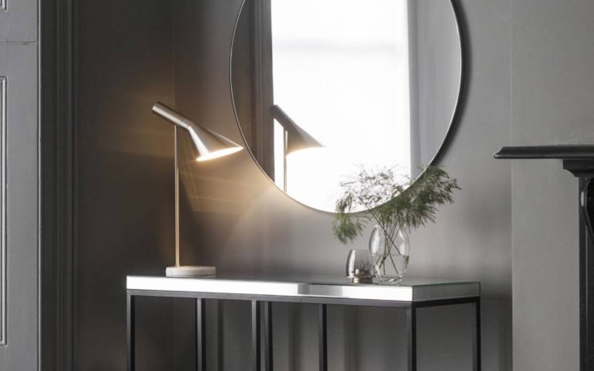 Fitz 100cm round wall mirror with black frame | MalletandPlane.com