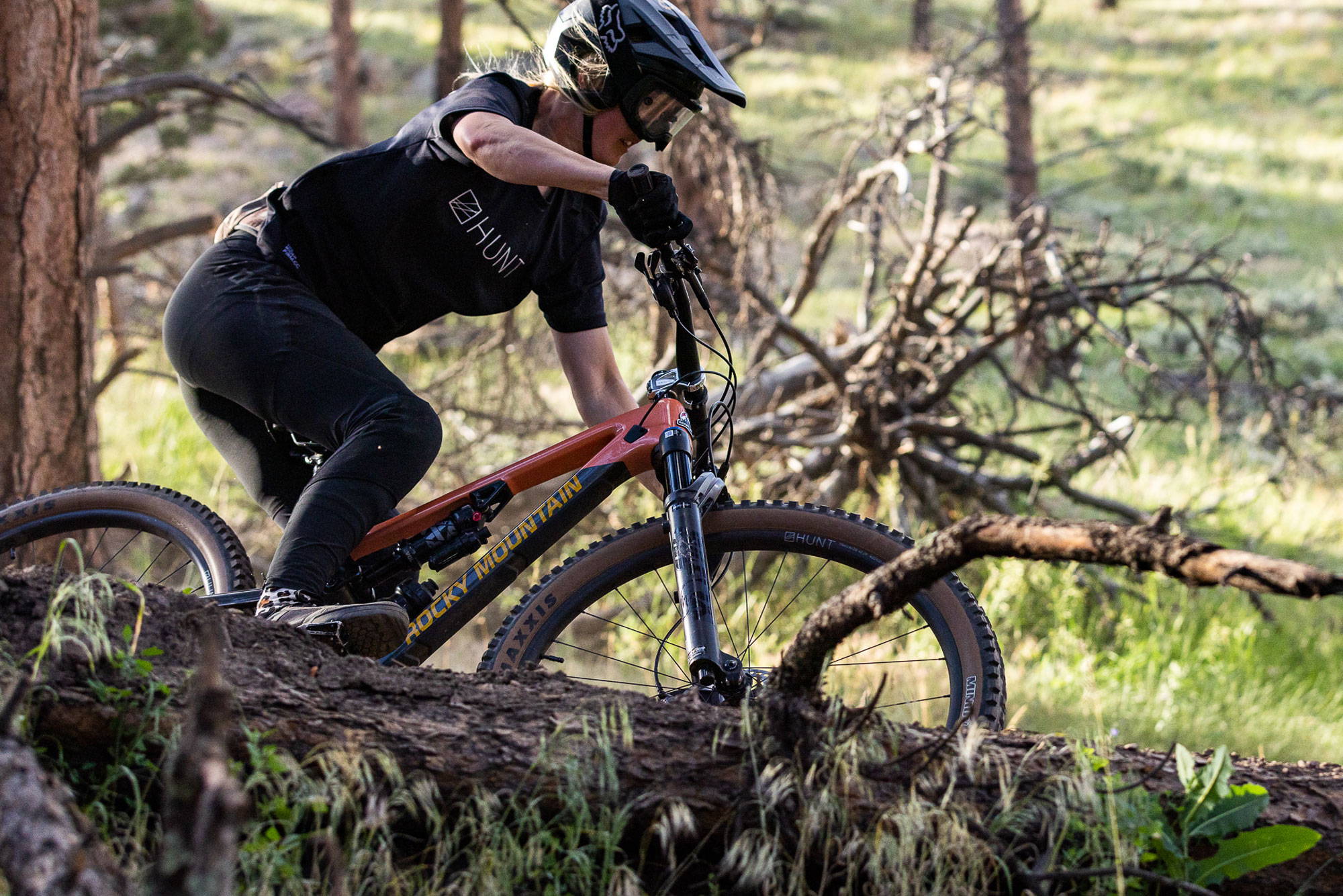 Hunt rider shredding a turn on Trail Wide Wheelset