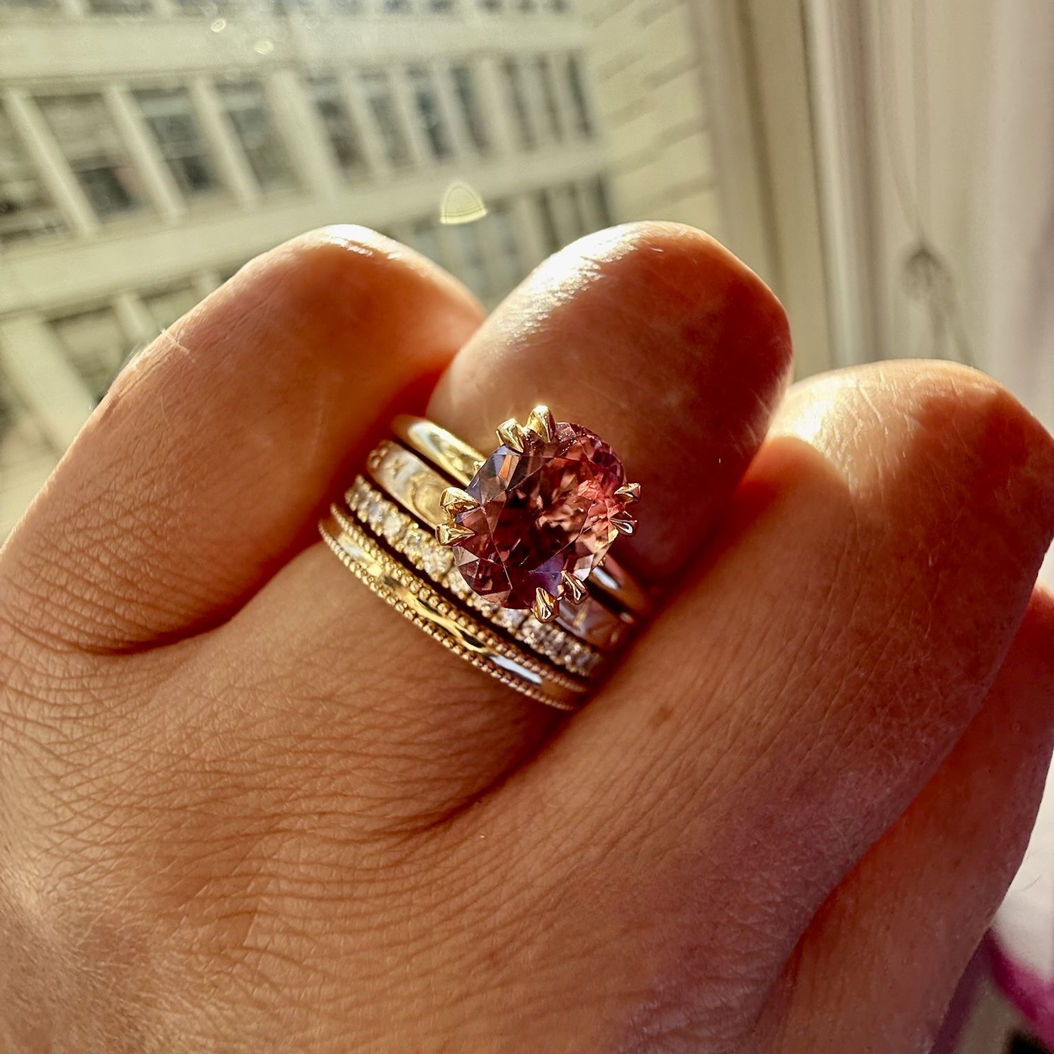 Pink oval cut zircon ring
