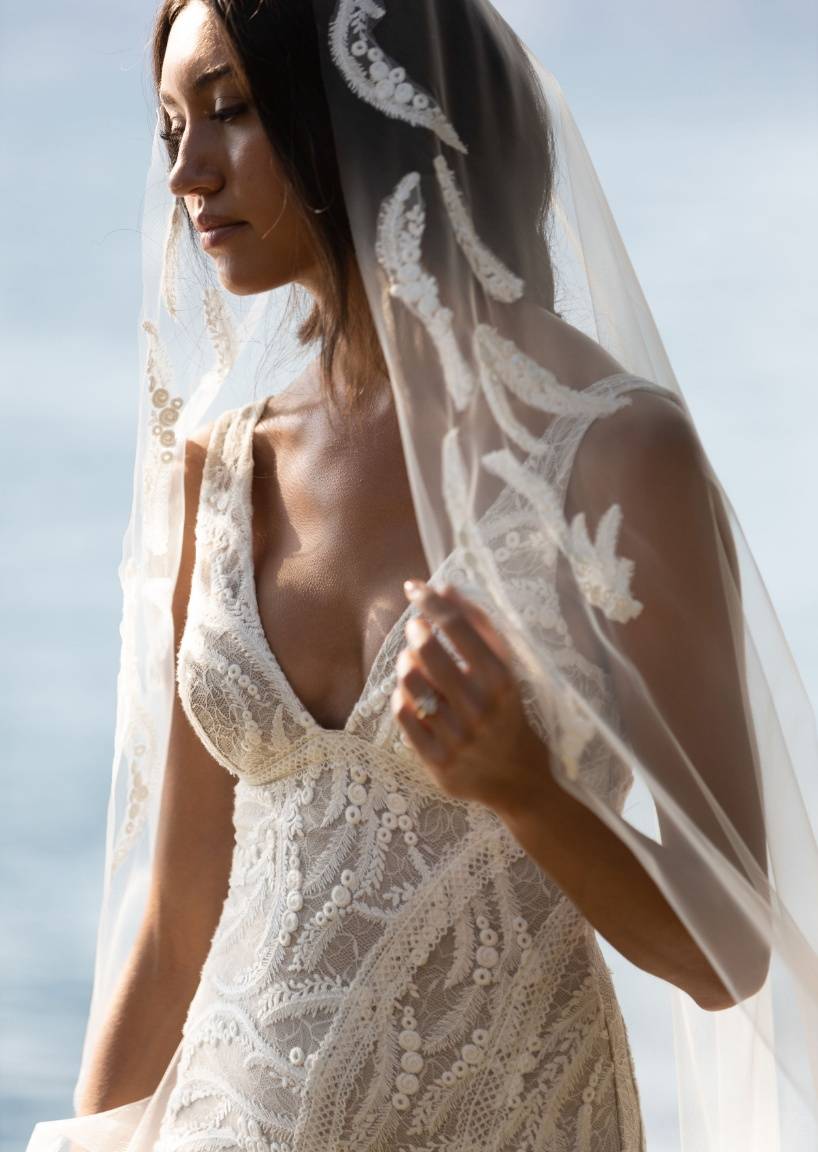 Model in Solstice Gown and Solstice Veil