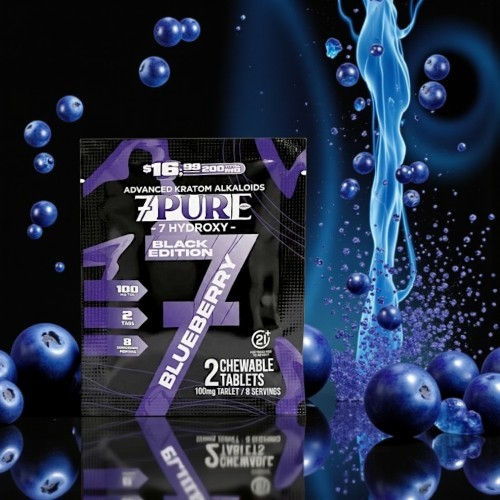 Blueberry-flavored supplement package with blueberries and water splash in the background.
