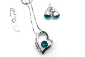 MAGIISTINO Set de Joyería de 2 Piezas con Swarovski Elements®, Melted Heart, Plateado y Azul Zirconia