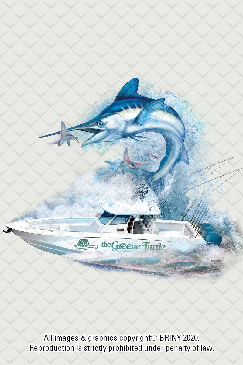 Briny-Marlin boat for custom fishing shirts