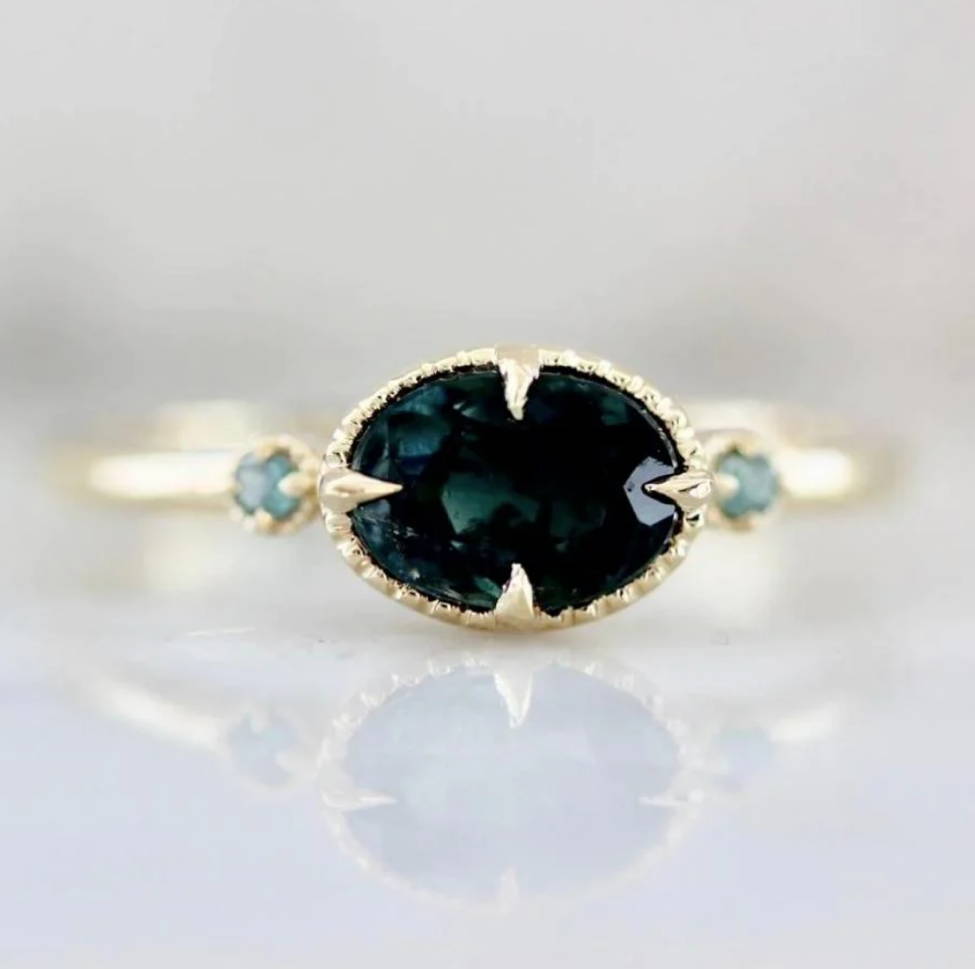 blue green oval cut tourmaline ring