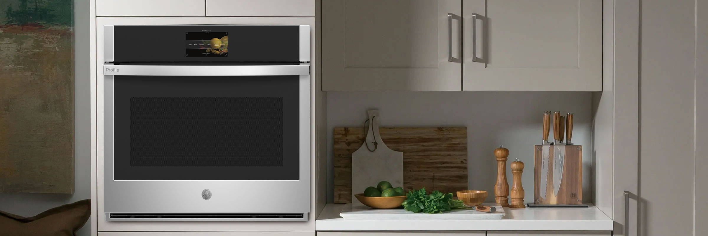 Beautiful stainless steel wall oven installed in kitchen