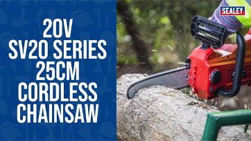 20V SV20 Series 25cm Cordless Chainsaw cutting through a log.