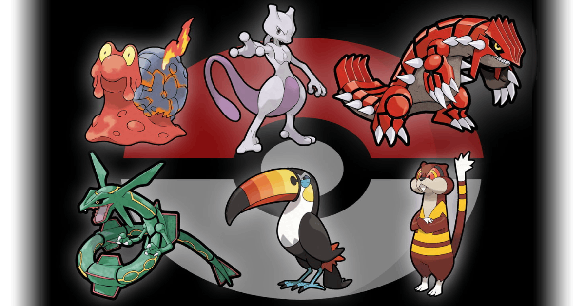 Various Pokémon characters against a Poké Ball background.