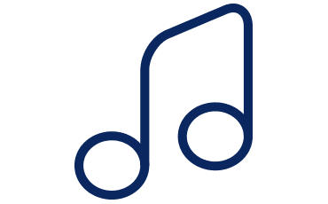 Musical note symbol in blue on a white background.