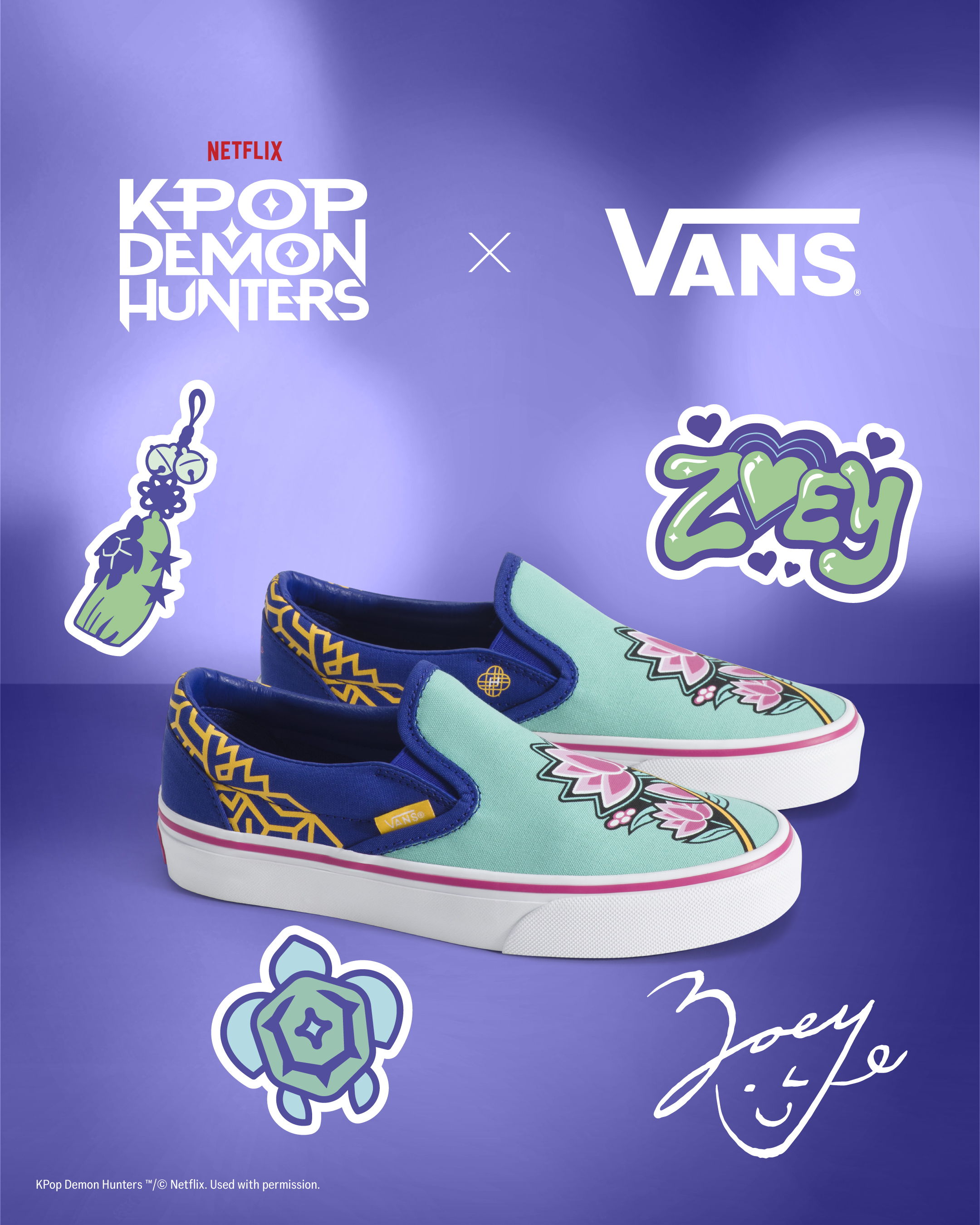 Vans sneakers featuring K-Pop Demon Hunters collaboration and colorful designs.