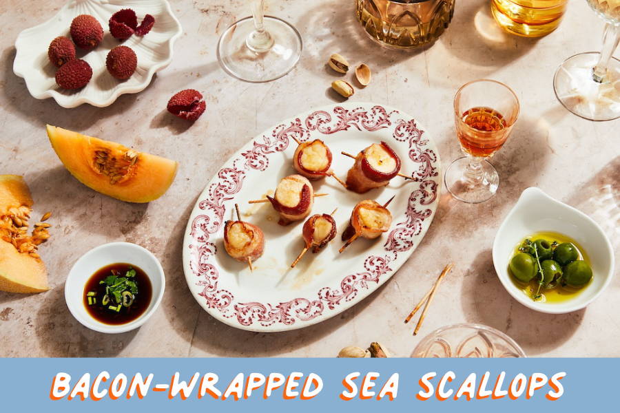 Bacon-Wrapped Sea Scallops, plated